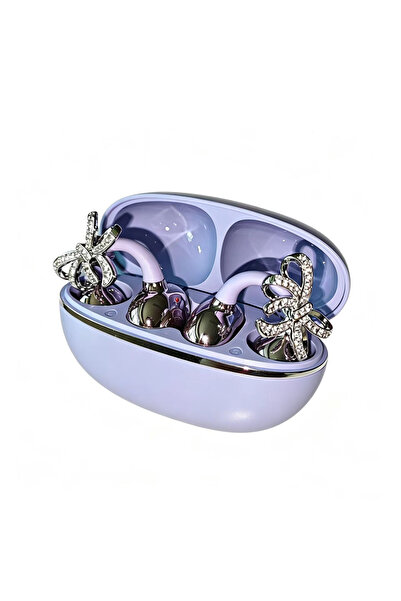 choice2 سماعات أذن لاسلكية DM08hudiejie-Purple Shiny Crystal Bowknot OWS Clip...