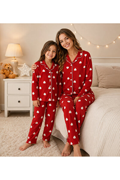 zahider Mother-Daughter Matching Cotton Buttoned Suede Long-Sleeved Pajama Se...
