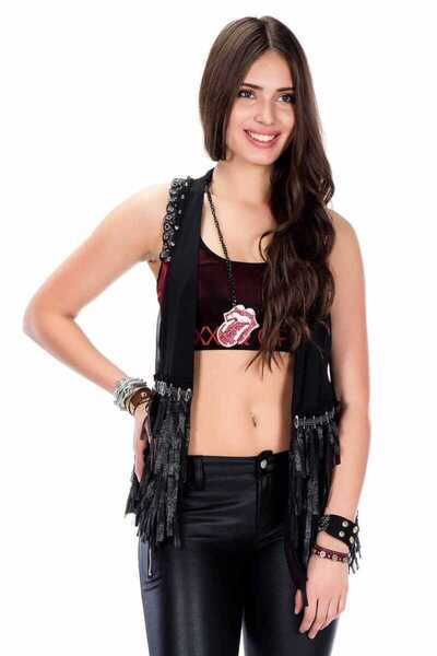 Cipo&Baxx Ww109 Tasseled Metal Embroidered Women's Vest