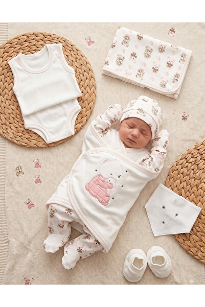 Petite Ponpon Baby Hospital Exit Baby Girl 10-Piece Teddy Bear Embroidered Co...
