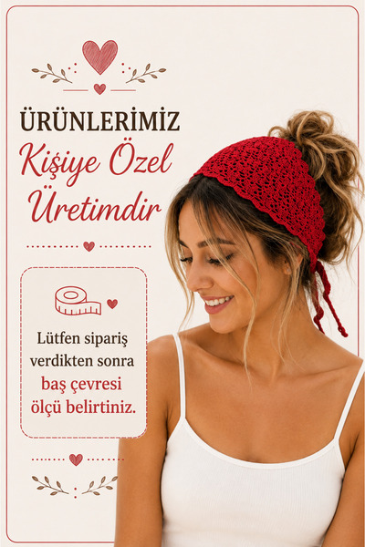 NEHOLİA Hand Knitted Red Hair Bandana Women's Bohemian Triangle Bandana Summe...