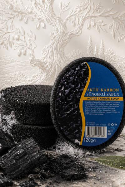 Aktif Karbon Süngerli Bitkisel Banyo Sabunu 120 g, El, Yüz ve Vücut - 1 Adet