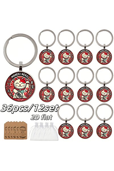 Choice 12sets 36Pcs/12sets Japanese Maneki Neko Keychain Floral Print Lucky C...