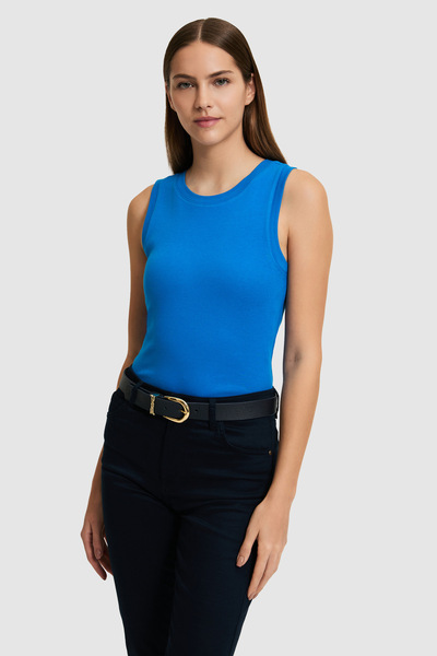 U.S. Polo Assn. Tricou de bază Cobalt pentru femei, cu guler rotund 50323534-...