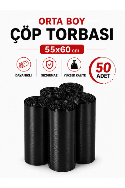 naft Çöp Torbası Orta Boy 20’li 5 Rulo Kalın 55x60 Çöp Poşeti