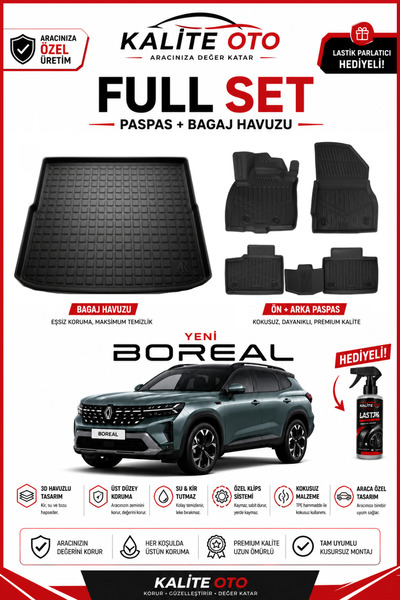 ko kaliteoto Yeni Renault Boreal Paspas 3D Araca Özel Havuzlu Paspas Takımı V...