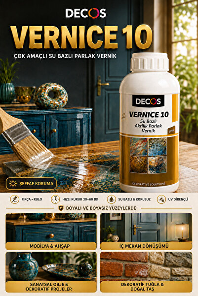 DECOS Ekstra Parlak Su Bazlı Şeffaf Çok Amaçlı Vernik