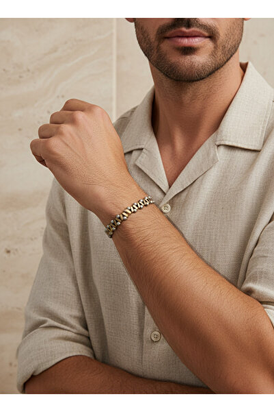 Valmont Men's Gold Silver Metallic Geometric Design Bracelet