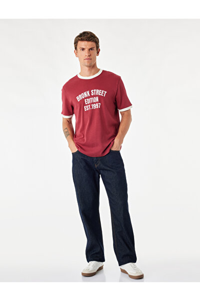 Koton Regular Fit Cotton Crew Neck Color Contrast Short Sleeve Printed T-Shirt