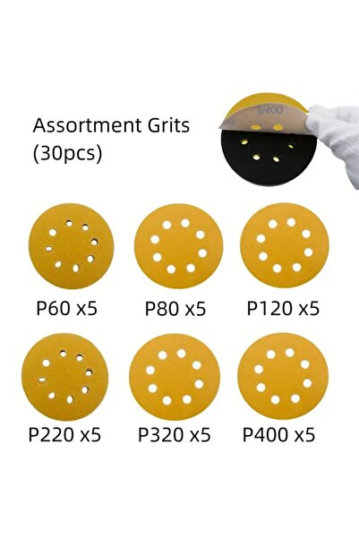 Choice 30Pcs Assortment Grits 30pcs 5 In 8 Hole Sanding Discs Hook and Loop, ...