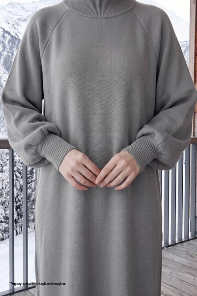InStyle Mina Balloon Sleeve Knitwear Hijab Dress - Gray