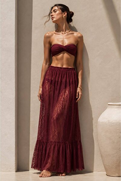 DEEP BEACH Ruffle Long Lace Skirt