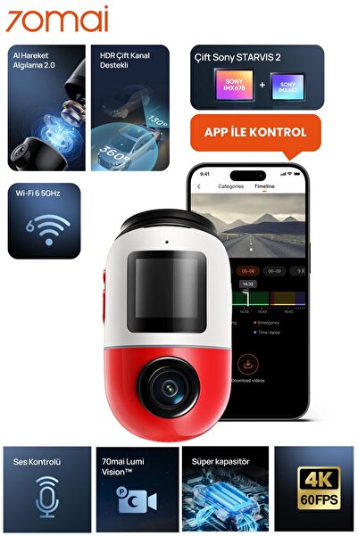 70MAİ Geliştirilmiş Dash Cam Omni X800 Ultra Hd 4K Çözünürlük, 360° Dönebilen...