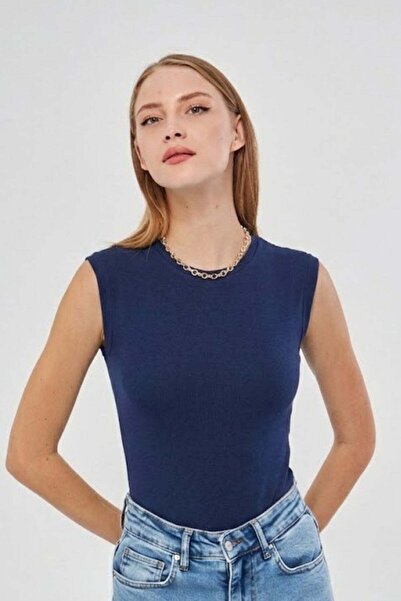 Irmak Kerekli Zero Sleeve Crew Neck Badi Viscose Lycra Body 109 Navy Blue