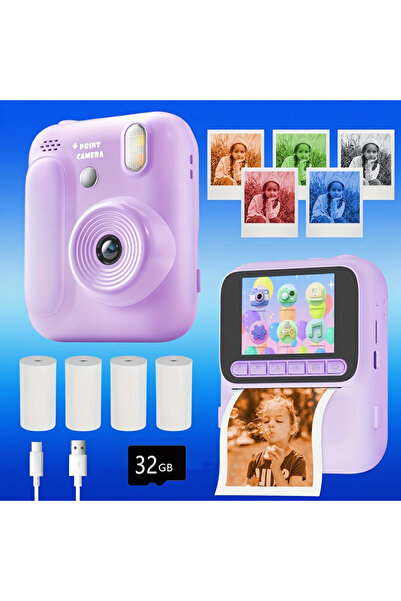 Choice23 purple 32G Kids Instant Camera Color Printing Camera 32GB 1080P Ther...