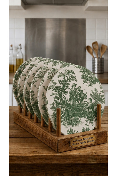 shopshop ss Yeşil Fransız Köylü Vintage Amerikan Servis 6 Adet 33x33 MDF + La...