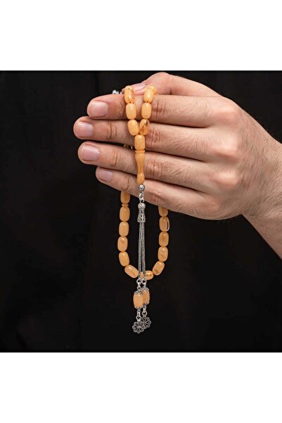 Inure Jewelry Ασημένια φούντα που σφίγγει κεχριμπαρένιο ροζάριο
