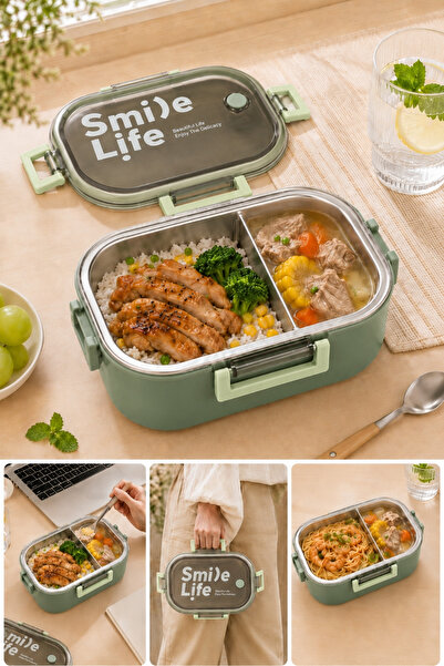 Meturas Smile Life 980 ml 304 Stainless Steel Lunch Box – with Removable Divi...