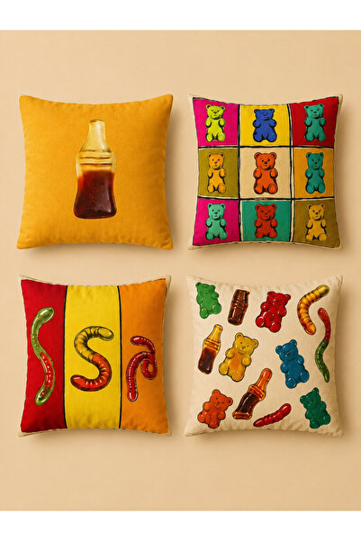 PİKKO HOME 4-Piece Candy Polyester Kirlent Cover (Kr)