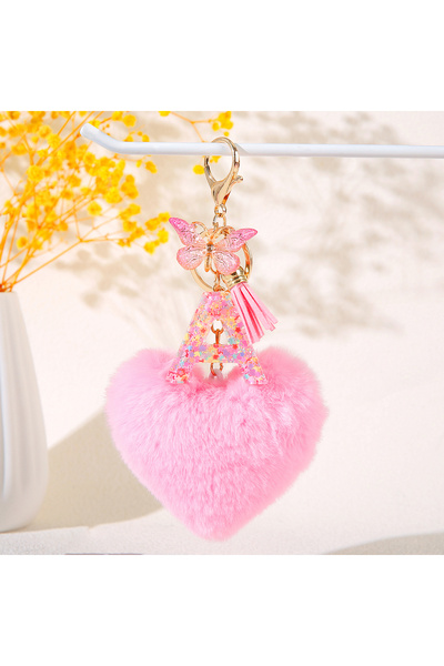 Choice A Pink Heart Heart Hairball Initial keychain with Butterfly fringe 26 ...