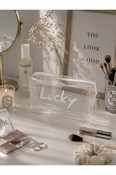 UCCELLO Transparent Makeup Bag Lucky Love Written Zipper Cosmetic Bag Travel ...
