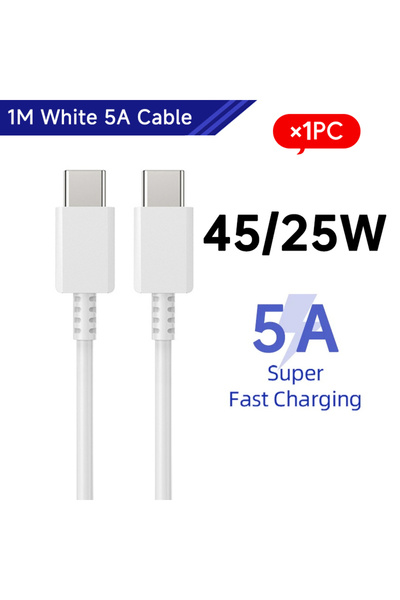 Samsung كابل PD أصلي أبيض بطول 1 متر وقوة 5 أمبير 45 واط، كابل USB من النوع C...
