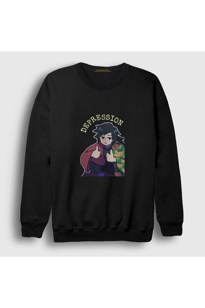 Presmono Unisex crna majica sa motivom depresije Giyu Tomioka iz anime serije...
