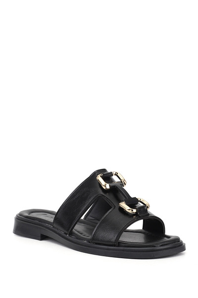 GÖNDERİ(R) Women's Black Buckle Casual Slippers
