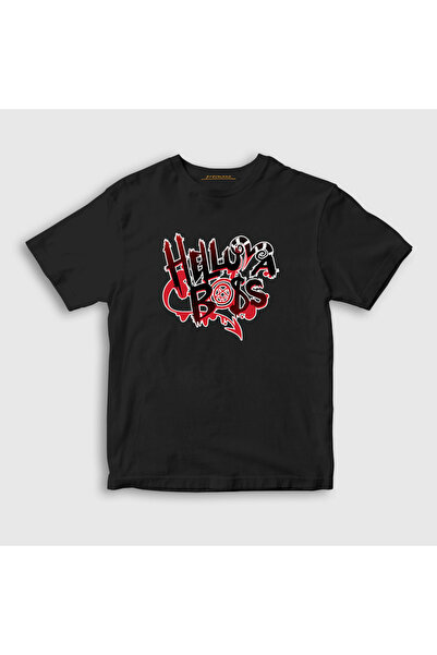 Presmono Unisex Çocuk Siyah Logo Helluva Boss Hazbin Hotel T-Shirt 454097tt
