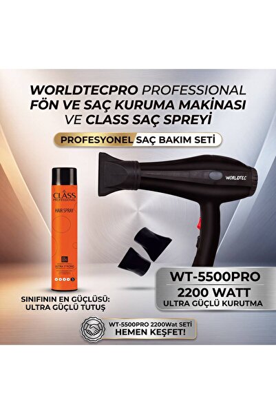 Worldtec 2200 Watt Turbo Profesyonel Kuaför Tipi Fön & Saç Kurutma Makinesi +...