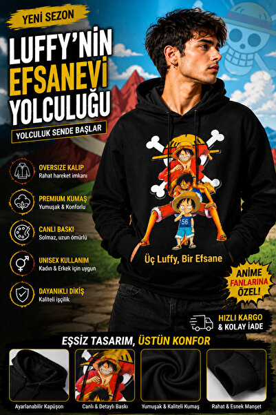 FG KONNİCHİWA One Pıece Kapüşonlu Sweatshırt Lazer Baskı Luffy Zoro Ace Monke...
