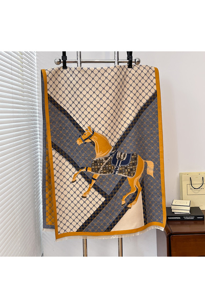 Choice1 YELLOW 2024 Luxury Brand Winter New Cashmere Feel Scarf Horse Print T...