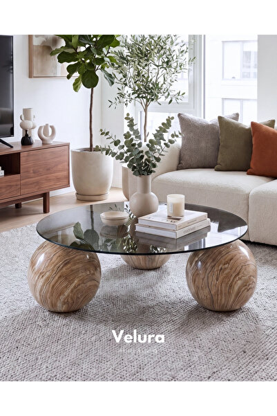 Velura Home & Living Modern Orta Sehpa & Küre Sehpa & Top Sehpa & Füme Yuvarl...