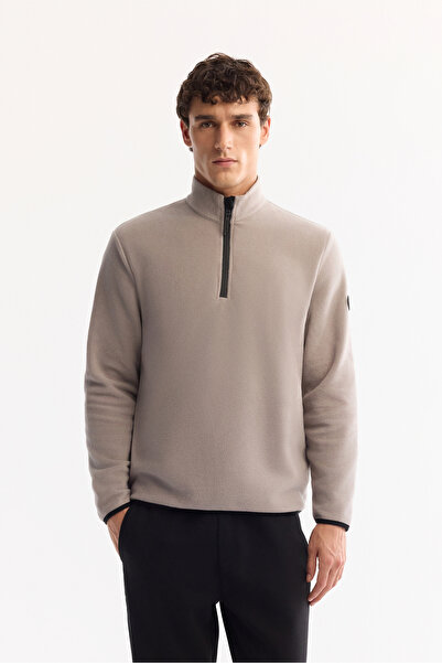 Avva Erkek Gri Dik Yaka Fermuarlı Soft Touch Polar Regular Fit Sweatshirt E00...