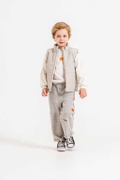 Jikko Baby Boys' Puffy Vest, Basketball Printed Sweatshirt and Striped Pants 3-Piece Set 9107 Spr