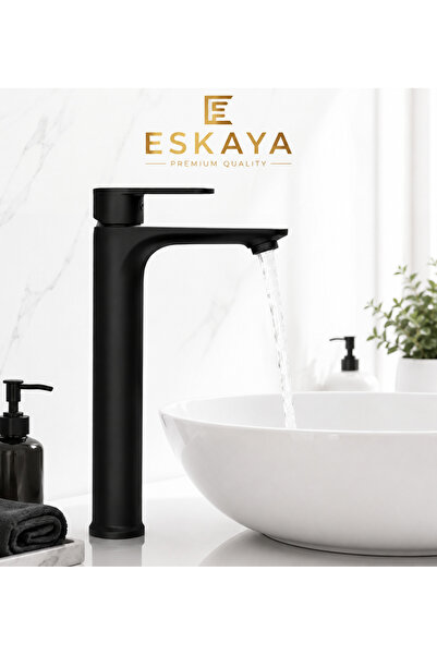 ESHOME Siyah Çanak Lavabo Bataryası Premium Seri Mat Siyah Sabit Banyo Bataryası