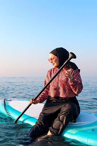 QANU Renkli Desenli Mayo Tunik Pembe