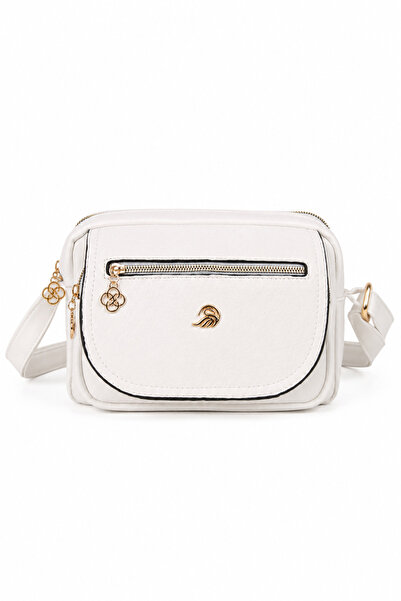 MILANOFOX Women's White 4-Compartment Soft Leather Covered Gold Color Clover ...