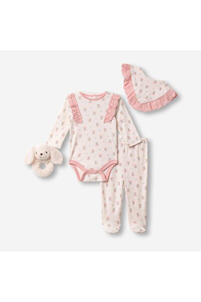 Funky Σετ παντελόνι βρεφικό κορίτσι 4 τμχ For kids 227-060133-1"Flowers" ροζ