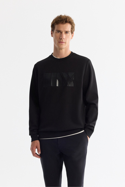 Avva Erkek Siyah Bisiklet Yaka Pamuklu Baskılı Elastan Regular Fit Sweatshirt...