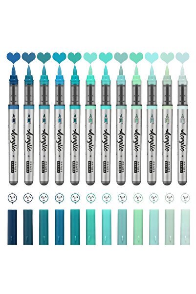 Choice Mint Green Series Acrylic Paint Markers ,12 pcs Brush Tip Acrylic Pain...