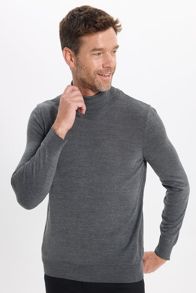 Tudors Pulover pentru bărbați, slim fit, cu guler întreg, din lână, gri