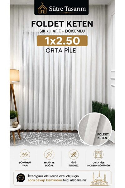 SütreTasarım Naturel Keten Tül Perde1/2,5 Orta Pile Kırışmaz Ütü Istemez