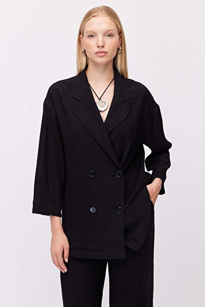 PAULMARK Women's Double-Breasted Textured Blazer Jacket