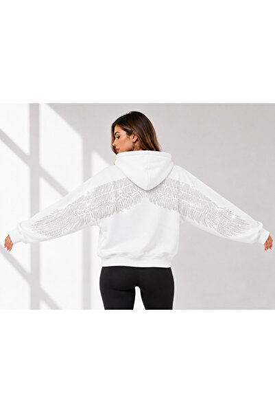MOONBULL Kadın Sırt Taş Baskı Detaylı Kapüşonlu Sweatshirt