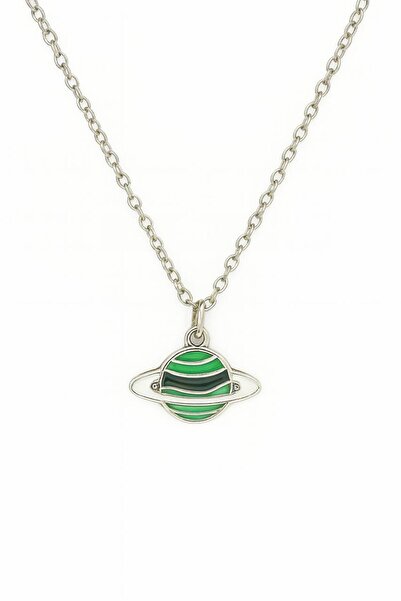 Herşey Nota Green Saturn Planet Unisex Necklace – Cosmic and Modern Design