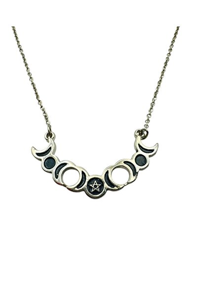 Herşey Nota Triple Moon Goddess and Sun Pentagram Unisex Necklace – Mysticism...