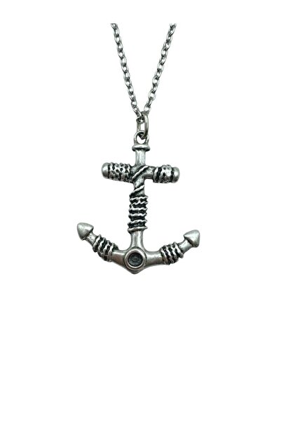 Herşey Nota Unisex Necklace with Sailor Rope Ship Anchor Figure – Antique, St...