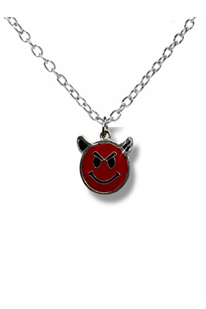 Herşey Nota Red Devil Emoji Figured Unisex Necklace – Zamak Plated Gothic and...