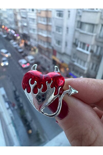 Herşey Nota Heart Red Gothic Women's Adjustable Ring